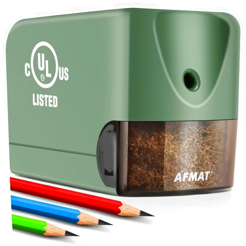 AFMAT Electric Pencil Sharpener for Classroom, Heavy Duty Colored Pencil Sharpener for 6.5-8mm Pencils, Plug in Pencil Sharpeners w/Upgraded Helical Blade (10000 Sharpenings), UL Listed, PS105