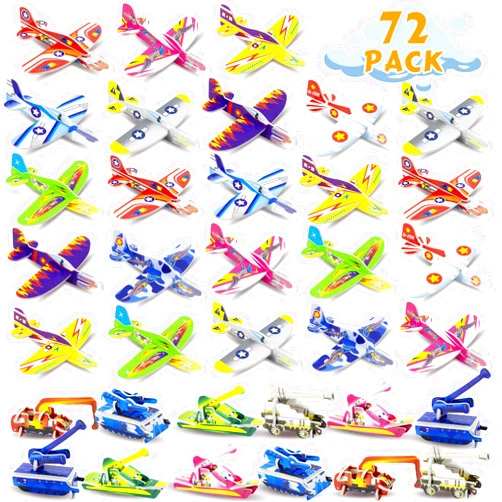 Diteryy 60 Pcs Foam Airplanes for Kids Foam Airplane Paper Planes Glider Planes Toys and 12 Foam Toy Tanks Bulk Easy Throwing Paper Airplanes for Party Favors Birthday Classroom Carnival Prizes Presents