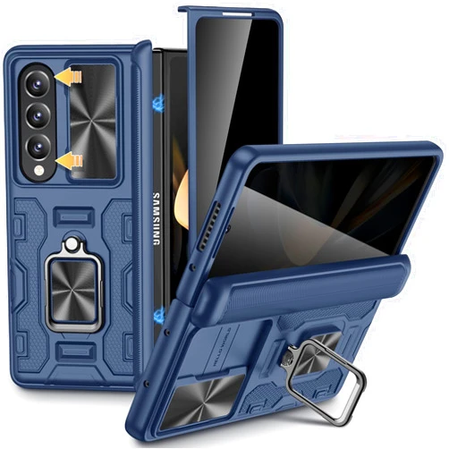 VEGO for Z Fold 4 Case with Built-in Privacy Screen Protector Slide Camera Cover & Hinge Protection[Full-Body Protection] Magnetic Kickstand Shockproof Phone Case for Samsung Galaxy Z Fold 4-Blue