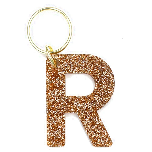 Lucky Feather initial keychain | Gold Glitter key chain for All | letter keychain perfect purse charms | llaveros para mujer