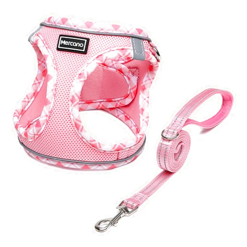Mercano Soft Mesh Dog Harness and Leash Set, No-Chock Step-in Reflective Breathable Lightweight Easy Walk Escape Proof Vest Harnesses with Safety Buckle for Small Medium Dogs, Cats (Pink, S)