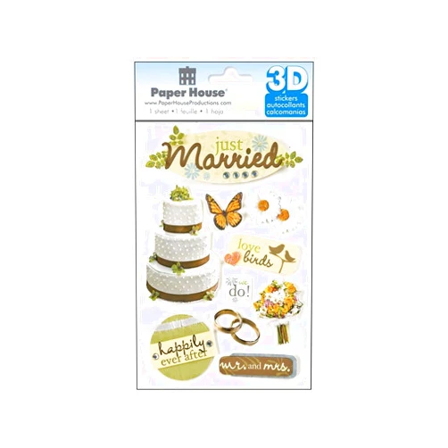 Paper House Productions STDM-0024E 3D Cardstock Stickers, Just Married