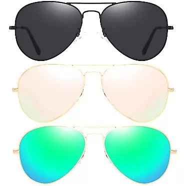 HILBALM Polarized Sunglasses （3 packs）for Men Women Retro Aviator Square Goggle Classic Alloy Frame Pink/Greenish Blue/Grey(3 Pack)