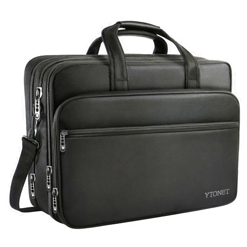 Ytonet Laptop Bag, Expandable Laptop Briefcases for Men Fits 17.3 Inch Laptop Case Computer Bags, Water Resistant Multi Compartments Mens Laptop Work Bag with Luggage Strap for Bussiness Travel, Black
