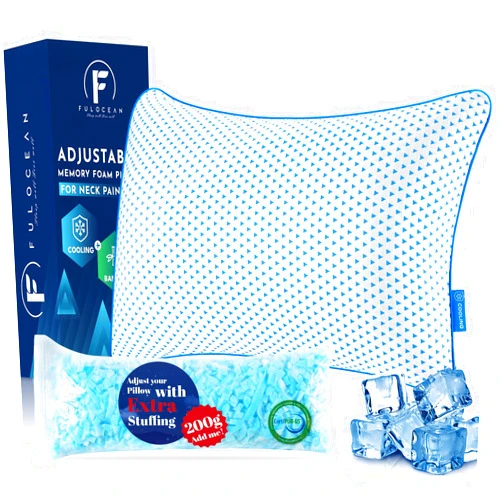 Fulocean Adjustable Cooling Gel Memory Foam Pillows Queen Size for Sleeping 1 Pack,Luxury Bamboo Rayon Shredded Foam Bed Pillows for Side, Back, Stomach Sleepers with Washable Breathable Pillowcase,CertiPUR-US