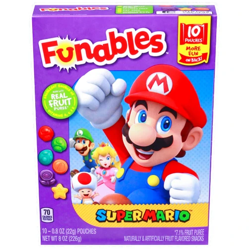 Funables Fruit Snacks, Super Mario Shaped Fruit Flavored Snacks, 0.8 ounce Pouches (Pack of 10)