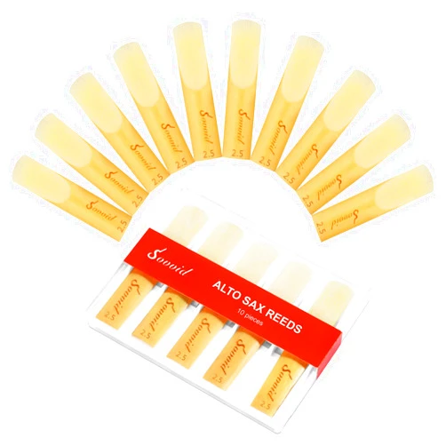 Sovvid 10 Pack Professional Alto Saxophone Reeds with Plastic Box, Strength 2.5 Alto Sax Reeds, Laser Engraved Marking & Thinner Reed Tip for Easy of Play, Traditional Reeds for Saxophone Alto