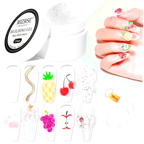 MIZHSE Solid Builder Gel for Nails, Clear Non-Sticky Sculpting Gel, 3D Nail Art Carving Building Modeling Hard Nail Extension Soak Off UV/LED Nail Art Salon Home DIY 15g
