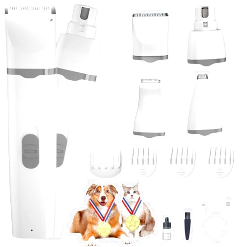 Bahilok 4 in-1 Professional Pet Grooming Kit with Nail Grinder - Cordless Electric Trimmer for Dogs & Cats - Low Noise USB Rechargeable