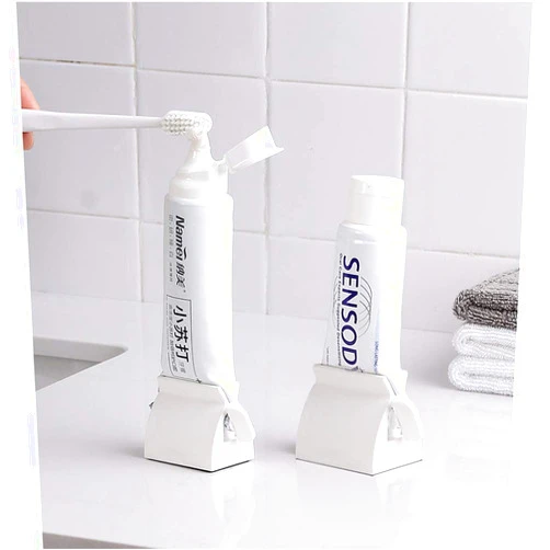 MIRACLE Toothpaste Roller Squeezer Set of 2 Rolling Tube Toothpaste Holder Stand Bathroom Organizer (White) (2Pack-White)
