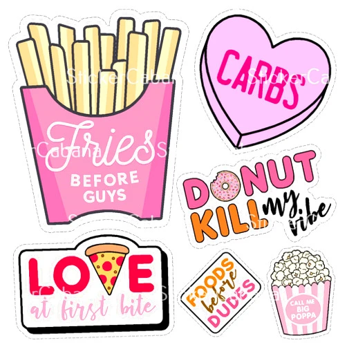 Sticker Cabana KT008 Fries Before Guys Carbs Donut Kill My Vibe Barbie Pink Large 4.5 inch Adhesive UV Resistant Sticker Decal for Phone Laptop Hydro Flask Water Bottle Pack