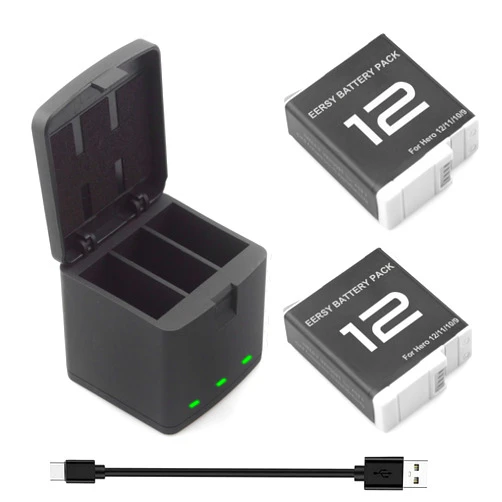 E ERSY 2 Pack Battery fit for GoPro-Hero 12 Black, 3-Channel Batteries Charger Station for Hero 12 Camera