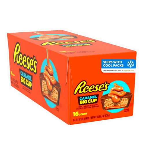 REESE'S Big Cup Caramel Milk Chocolate Peanut Butter Cups, Candy Packs, 1.4 oz (16 Count)