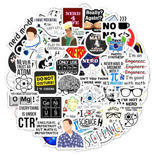BulbaCraft 100Pcs Nerd Stickers, Cool Nerd Gifts for Men, Nerdy Stickers for Laptop, Science, Math, Physics, History Nerd Stickers, Science Gifts for Adults, Science Party Favors Laptop Decals