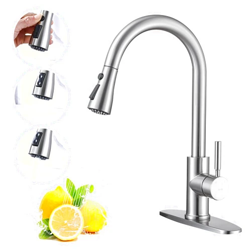Arofa Kitchen Faucet with Pull Down Sprayer, Brushed Nickel Kitchen Sink Faucet Single Handle Stainless Steel for 1 or 3 Hole Farmhouse Laundry Utility Rv Bar Sinks