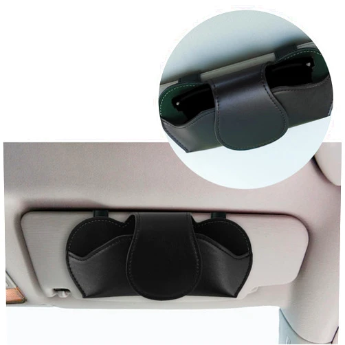 ZHUMAOER Sunglasses Case for Car Visor Clip, Leather Auto Glasses Holder, Universal Automotive Interior Accessory, Sunglass Clip for Car Visor, Protective Storage for All Car Models (Black)