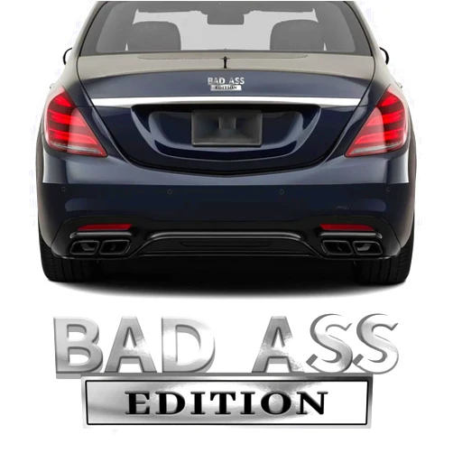 MLAHUIER 1 PC Car Bad Ass Fender Badge Decal, 3D Zinc Alloy Three-Dimensional Tailgate Front Grille Hood Decal with 3M Adhesive, Car Retrofit Decorative Accessories for Most Car Models(Silver & Black)