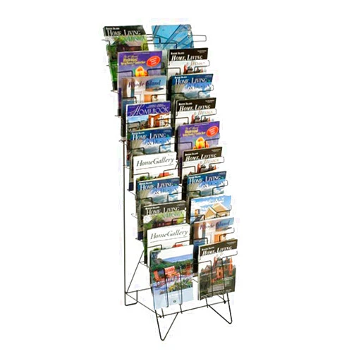 FixtureDisplays® 10-Tiered Wire Literature Stand for Floor, 20 Pockets for Magazines, Header - Black 119963
