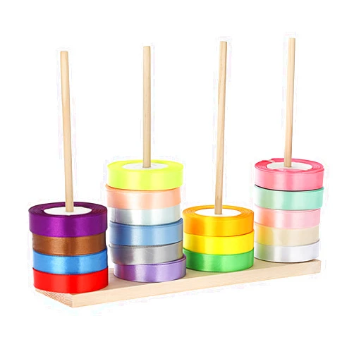 IMEDGOG 1 Pack Wooden Ribbon Organizer, Ribbon Spool & Washi Tape Holder, Sticker Roll Storage for Sewing Craft Room Cake Flower Shop Gift Wrapping (1)