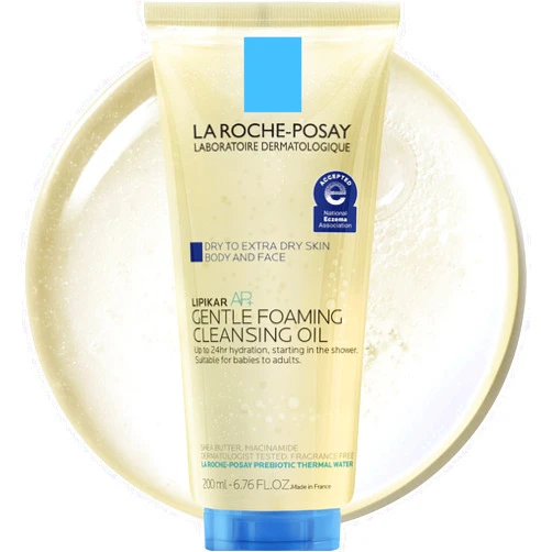 La Roche-Posay Lipikar AP+ Gentle Foaming Cleansing Oil, Gentle Oil Cleanser for Face and Body Formulated with Niacinamide, Long-Lasting 24-hour Hydration, Fragrance-Free & Soap Free
