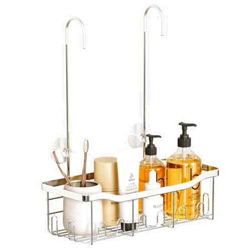 BYT Shower Caddy Hanging, Shower Organizer Hanging for Bathroom, Shower Basket with Hooks, Shower Storage, Shower Shelf No Drilling, Shower Rack for Shower Faucet or Cross Bar (Silver)