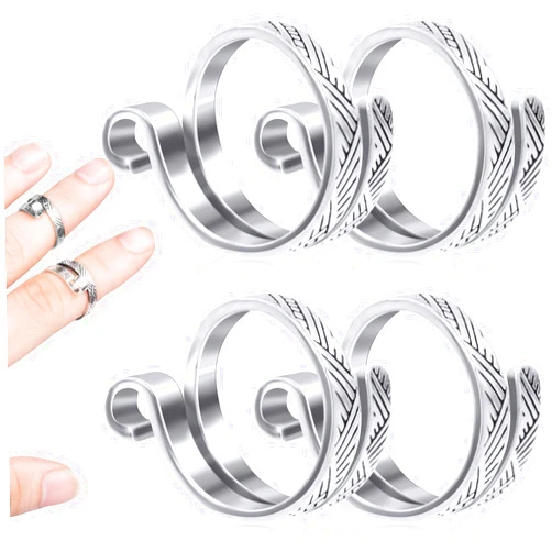 ANCIRS 4 Pack Knitting Crochet Loop Ring for Fingers, Adjustable Crochet Tension Ring, Metal Open Yarn Guide Finger Holders, Knitting Thimbles for Crochet- Silver