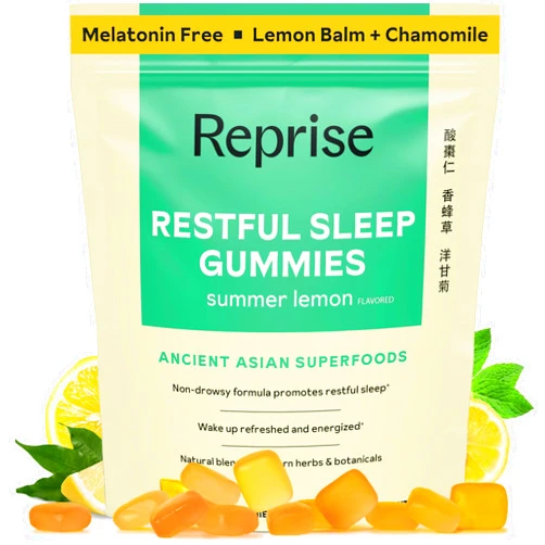 Reprise Melatonin Free Natural Sleep Aid Gummies for Adults | NO Melatonin | Herbal Jujube & Chamomile, Lemon Balm - Deep Sleep Supplement & Relaxation for zzz, 45 Vegan Gummies (45 Gummies (1 Pack))