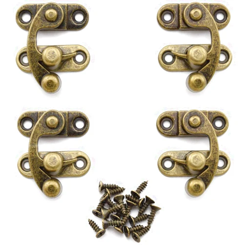 OZXNO Antique Hook Hasp Latch, OZXNO 4-Pack Retro Bronze Tone Swing Lock Clasp Zinc Alloy Hook Latch with Replacement Screws for Jewelry Box Cabinet Toolbox Suitcase (Right & Left Latch Buckle)