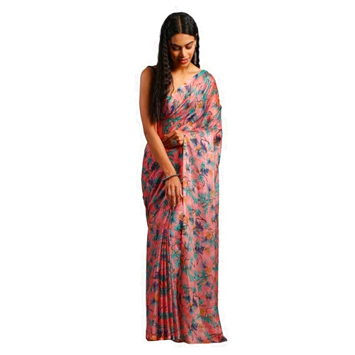 Garden Vareli Chiffon Floral Print Saree With Unstiched Blouse Piece