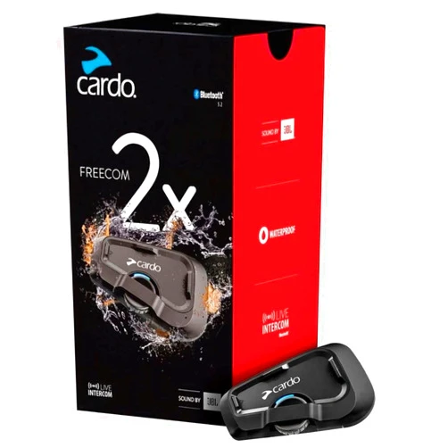 Cardo Systems FREECOM 2X Motorcycle 2-Way Helmet Bluetooth Communication System Headset Intercom, Universal Bluetooth Connectivity, Waterproof, 40mm Speakers - Single Pack