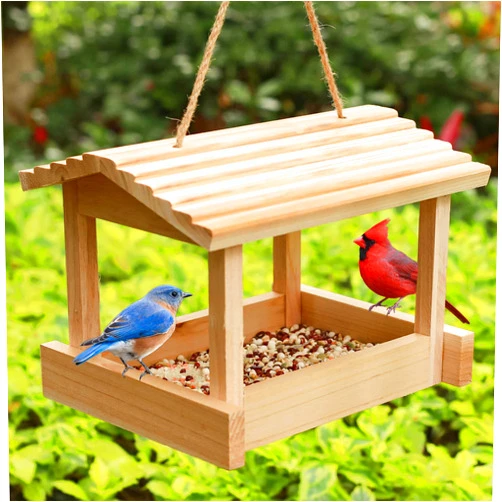 STARSWR Bird Feeders for Outside Hanging, Wild Bird Feeder House for Cardinals Finches Wooden Bluebird Feeder Mealworm Feeder Outdoor Wood Platform Bird House Feeder