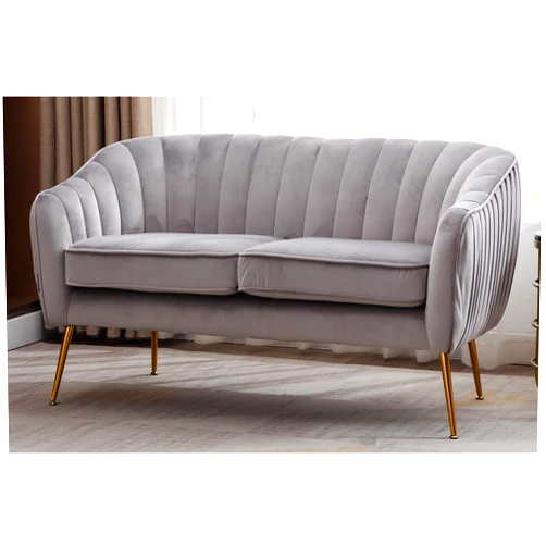 Artechworks Contemporary Tufted Velvet Tub Barrel Loveseat Sofa Chair Upholstered Couch with Golden Metal Legs Club Two-Seat Sofa for Living Reading Room Bedroom Apartment Small Space Dorm, Grey