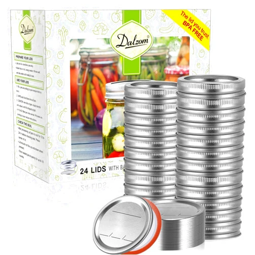 Dalzom® 48Pcs Canning Lids with Rings Wide Mouth, Premium Mason Jar Lids with Bands/Rings for Wide Mouth Ball, Kerr Jars - Food Grade Material, 100% Fit & Airtight for Wide Mouth Mason Jars