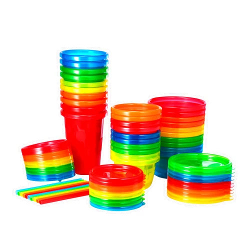 The First Years Take & Toss Spill Proof Party Pack - Rainbow Party Pack - Toddler Straw Cups, Kids Bowls, and Snack Cups - Ages 18 Months and Up - 30 Count