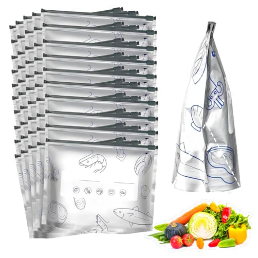 SAMLIARA Reusable Aluminum Foil Sealable Storage Bags, 2026 New Resealable Vacuum Zipper Pouches for Food, Stand Up Foil Sealable Bags with Label and Zip Lock for Vegetable Fruit Meat (30, Combination)