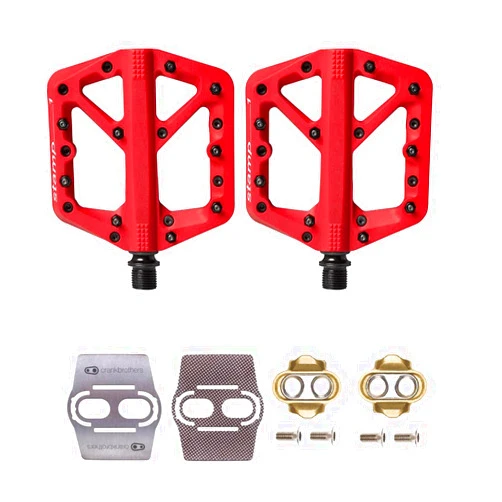 Crankbrothers Stamp 1 MTB Bike Pedals Pair (Red, Large) with Premium Cleats and Shoe Shields Set