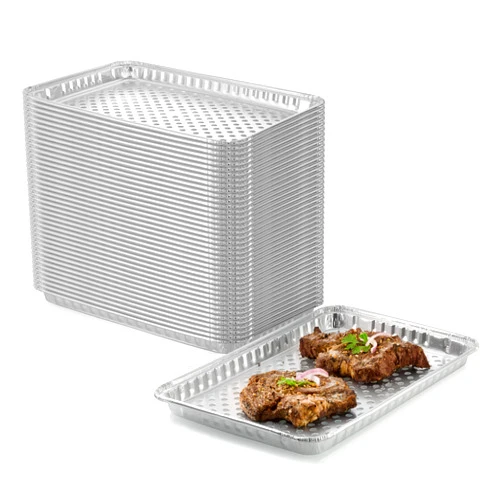 DCS Deals 24-Pack Disposable Aluminum Foil BBQ Grill Topper Pan – Prevents Food from Falling into the Grill or Sticking to the Grate – No Clean Up Required – Perfect for Camping and Outdoor Use - 15” x10” x1.5”