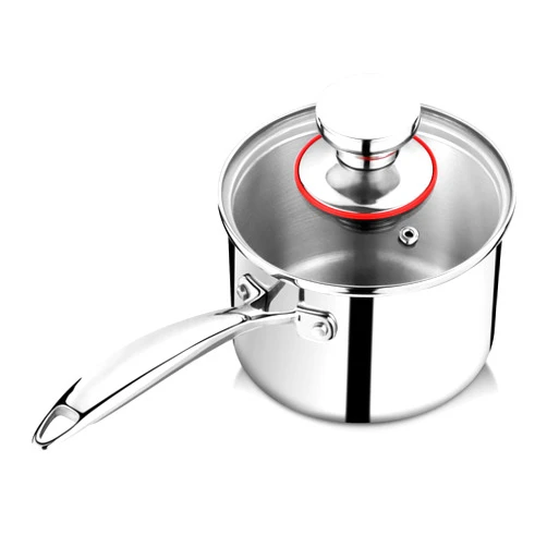 P&P CHEF Small 1 Qt Saucepan, Tri-Ply Stainless Steel Milk Sauce Pan with Glass Lid, Kitchen Induction Cookware for Cooking Boiling Stewing, Dishwasher Safe, Silver