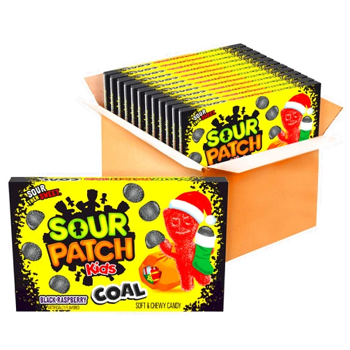SOUR PATCH KIDS Coal Black Raspberry Soft & Chewy Holiday Candy, Bulk Candy, 12 - 3.1 oz Boxes