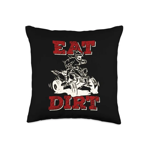 Quad Biking Gift Idea For Men Women Kids Eat Dirt Biker Gift ATV Four Wheeler Quad Bike Lover Throw Pillow, 16x16, Multicolor