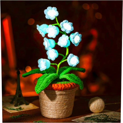 ANZRLE Lily of The Valley Lamp, Blue Crochet Artificial Flowers with Night Lights, Cordless Table Lamp -Birthday Gifts for Women,Cozy Home Decor Mothers Day Gifts
