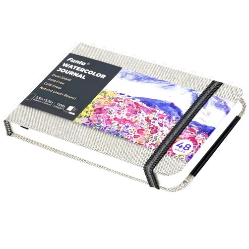 Funto Watercolor Journal, 3.5x5.5, 48 Pages Each, Cold-Pressed, Inner Pocket, 110 lb/230 GSM, Art Supplies for Watercolor Techniques and Mixed Media