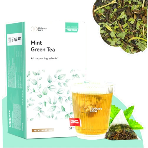 Lipbusy Care Organic Mint Green Tea Bags 20 Count (Pack of 1), Chinese Green Tea with Mint, Whole Green Tea Leaves With Mint Flavor & Caffeinated & Sugar-Free, for Office & Camping & Gathering