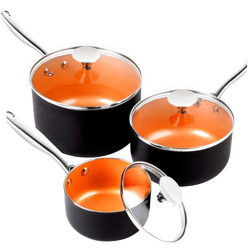 MICHELANGELO Sauce Pan with Lid, 1Qt & 2Qt & 3Qt Sauce Pan Set, Ceramic Saucepans with Lids, Copper Small Pots, Nonstick Saucepan Set, Oven Safe