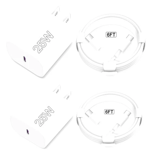DJYQWIN iPhone 16 15 Charger Fast Charging, USB C Charger, 2 Pack 25W Type C Wall Charger Block with 2 Pack 6FT USB C Cable for iPhone 16/15 / 14 / iPad Pro/AirPods, Samsung, Other USB C Devices