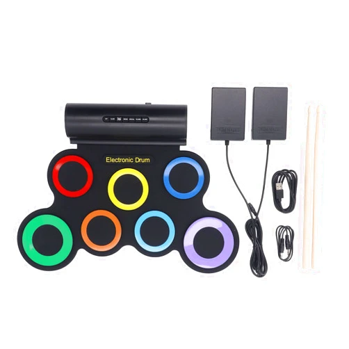 Lvifloae Electronic Drum Set Portable Electronic Roll Up USB MIDI Interface Practice Drum Pad with Drum Pedal and Sticks for Adult Kids Beginner Built in Battery (Built in Battery)