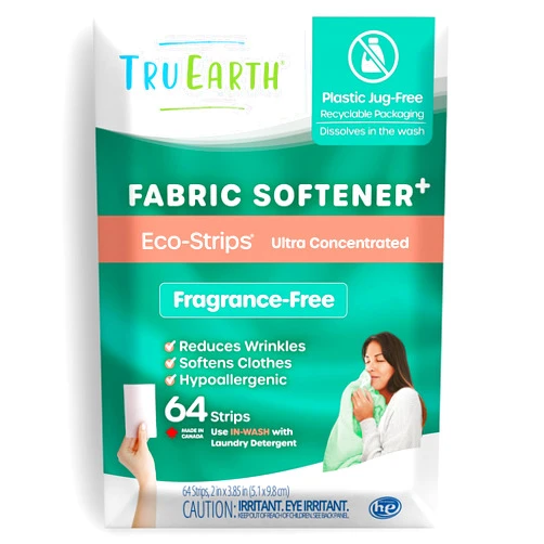 Tru Earth Fabric Softener Strips for Washing Machine, Alternative to Fabric Softener Liquid and Pods, Unscented Fragrance Free, Up to 128 Loads Per 64-Count (Made in Canada)