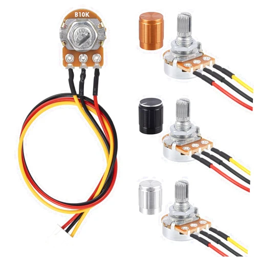ALLECIN WH148 10K Linear Taper Rotary Potentiometer 3Pins XH2.54 Variable Resistor Potentometers 10000 Ohm with 20cm Connector Wire Cable and 3color Aluminum Alloy Knobs (Pack of 6pcs)