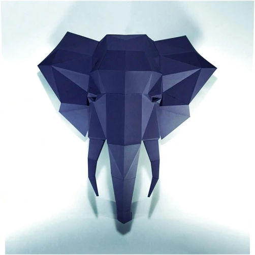 PRDECE Creativity Elephant Animal Paper Model Wall Decor 3D Decoration Head, Geometric Paper Craft Origami, not a Finished Model (Black)