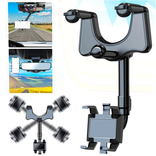 HOMIO Rearview Mirror Phone Holder for Car,Adjustable Car Rearview Mirror Phone Holder 2024 Upgraded 360° Rotatable and Retractable Car Phone Holder Mount Car Rear View Mirror Cell Phone Holder Clip